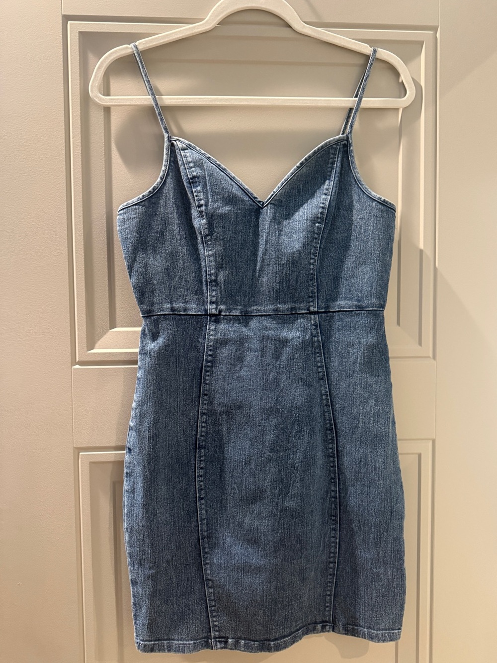 IRIS Denim Spaghetti-Strap Mini Dress - Blue, Size Large